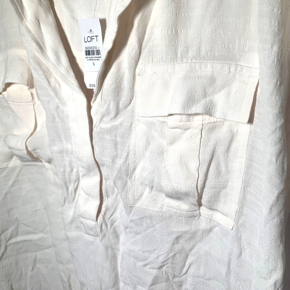 NEW Loft Top Womens Small Beige/Pinkish Tint Short Sleeve Hi Lo Buttons Pockets - Picture 7 of 8